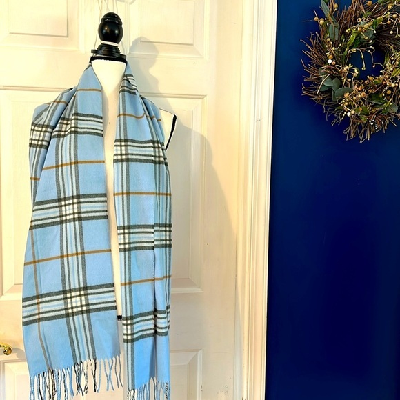 Lord & Taylor Accessories - NWOT Women’s Lord & Taylor Blue Plaid 100% Acrylic Fringe Scarf